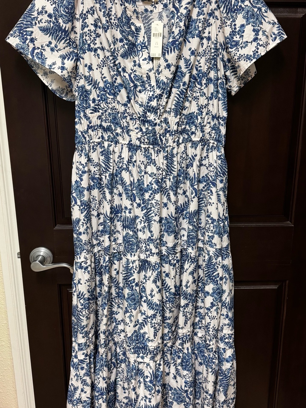 Anthropologie Somerset White and Blue Floral Maxi Dress
